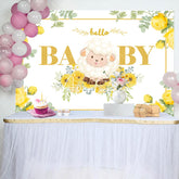 Aperturee - Little Lamb Yellow Floral Leaf Baby Shower Backdrop